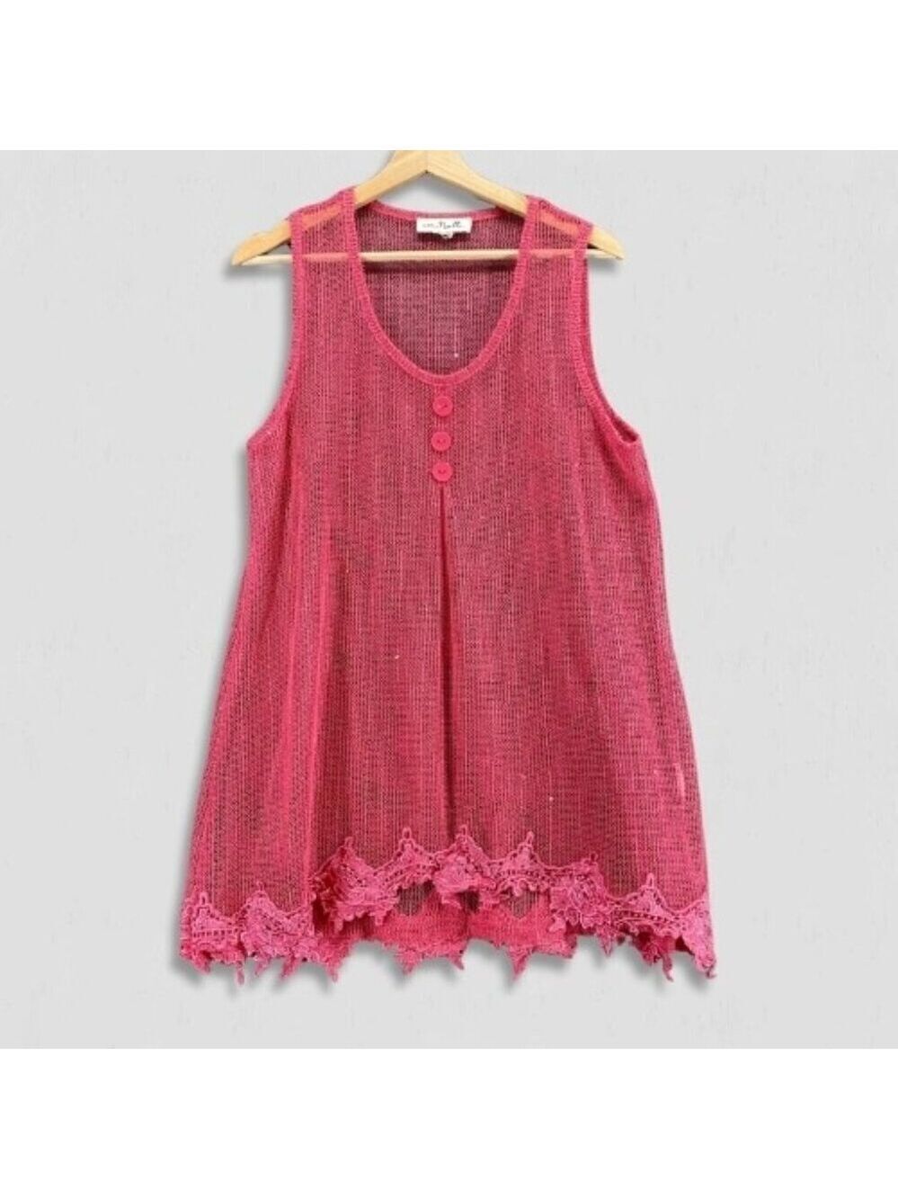 Simply Noelle Beach Cover Up Sheer Mesh Embroidered Appliqué Hot Pink Sz M
